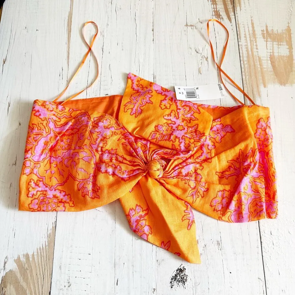 RHODE Toni Twist Linen Crop Top Size XL Coral Reef Grande - Image 2