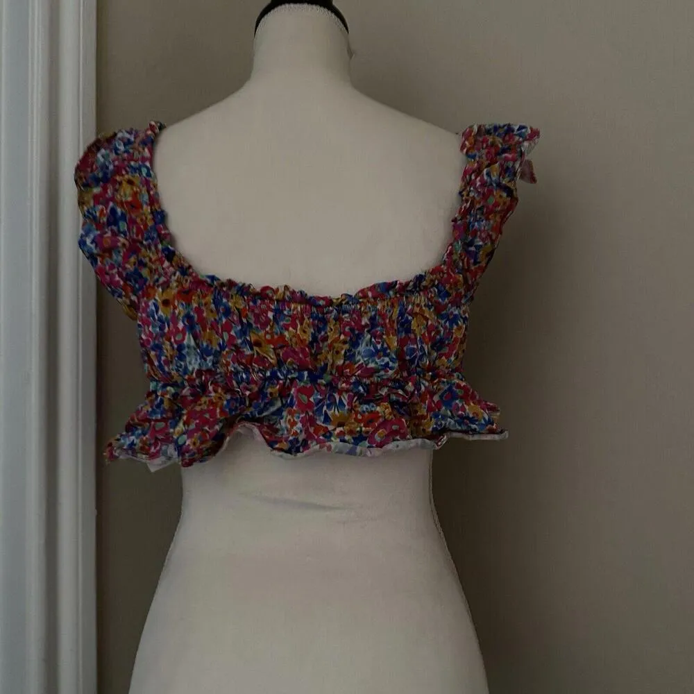 For Love and Lemons Sasha Crop Top Pink Blue Yellow Floral - Image 6