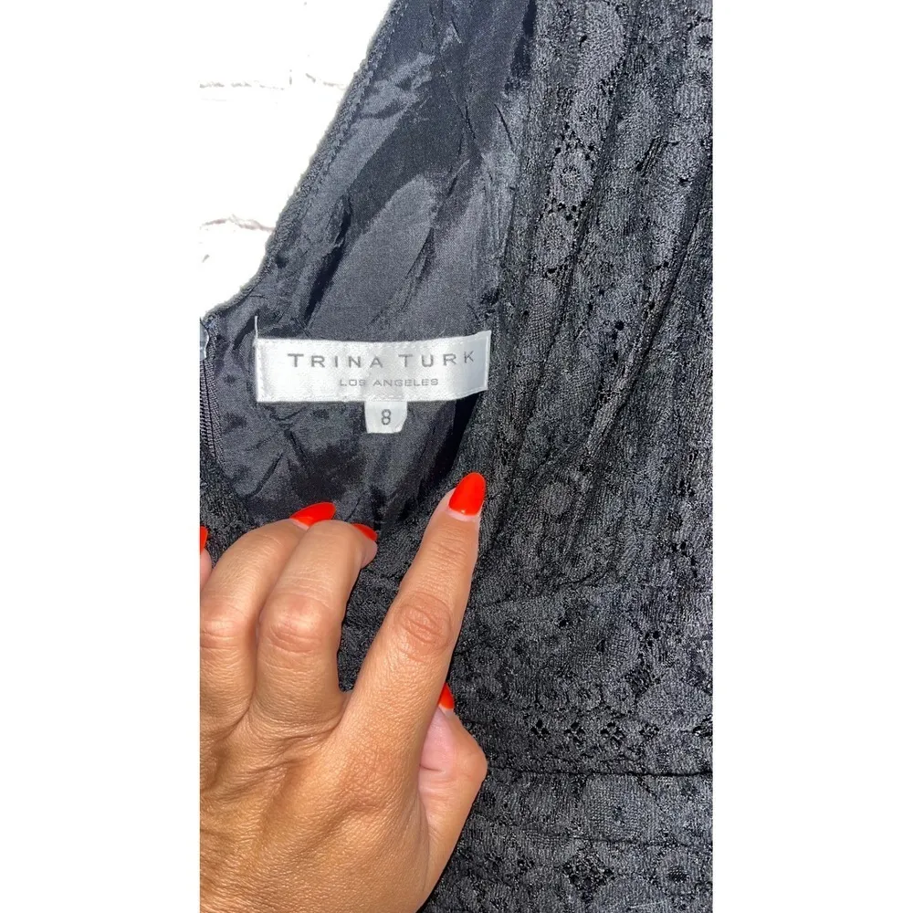 ✨Trina Turk Los Angeles Black Lace Dress Sleeveless V-Neck Cocktail Party Size 8 - Image 5