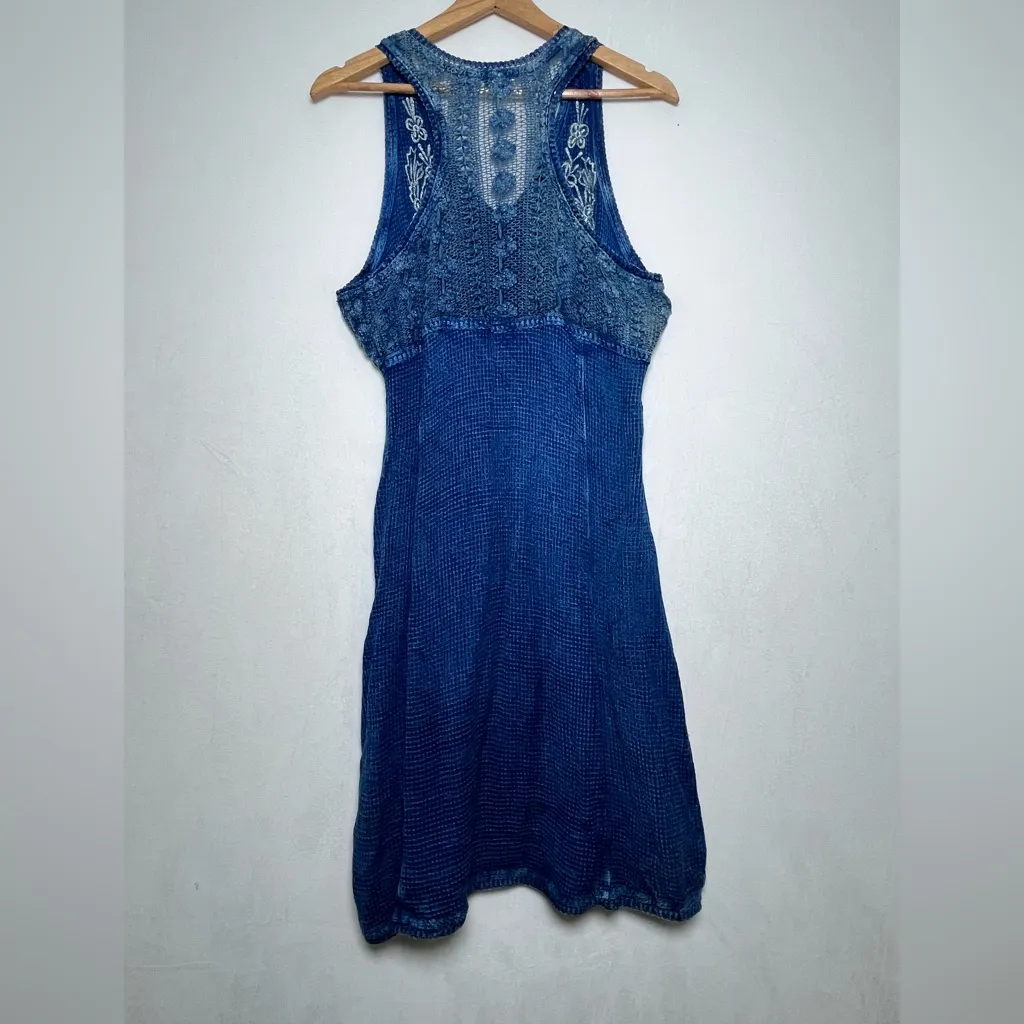 Raya Sun Women’s Vintage Y2K Blue Crochet  Embroidered boho dress size M - Image 2