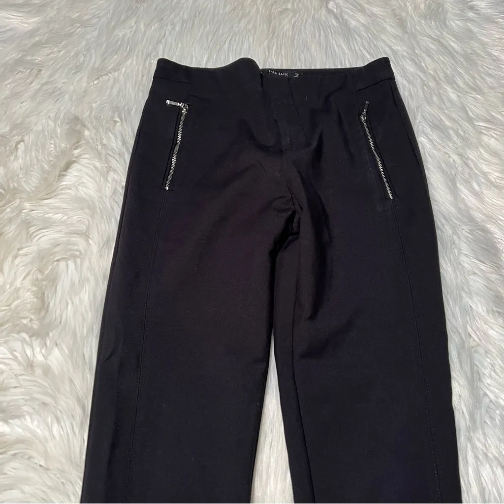Zara Basic Collection High Rise Skinny Pant Black Zipper Pockets S - Image 3