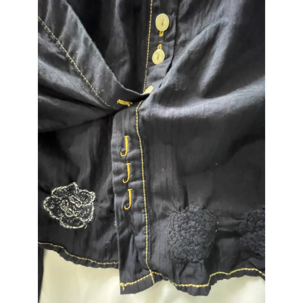 3J Workshop Johnny Was Blue Button Front Dress Floral Skull Embroidery Small - Image 12