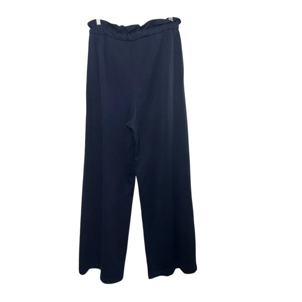 Express True Navy High Waisted Knit Drawstring Paperbag Wide Leg Pant Sz Small - Image 6