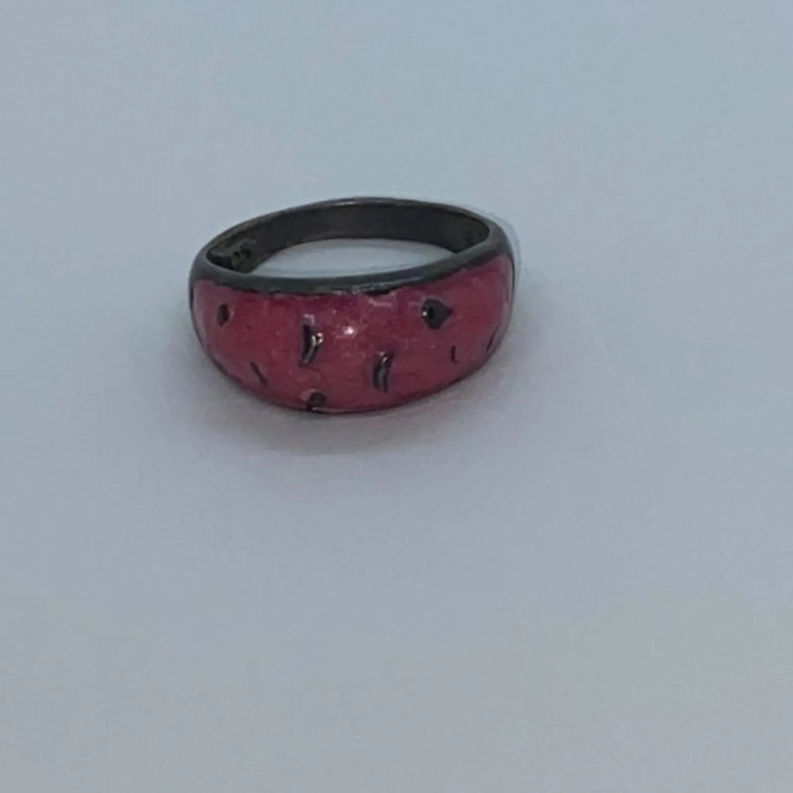 Antiqued Silver-Tone Pink Glitter Sparkle Ring Women's Size 8.5 - Image 4