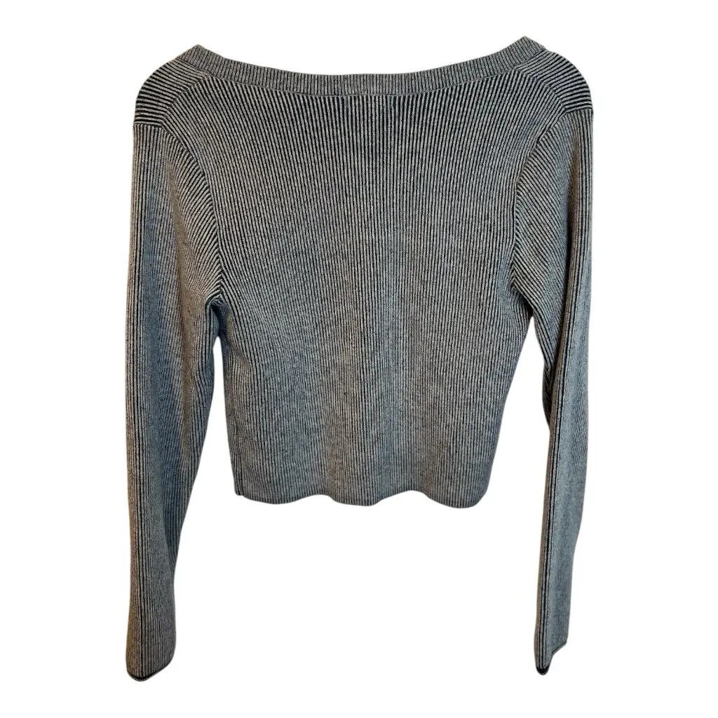 Wild Fable Striped Blue and White Zip-Up Cardigan Medium Cropped Ribbed Fitted - Image 4