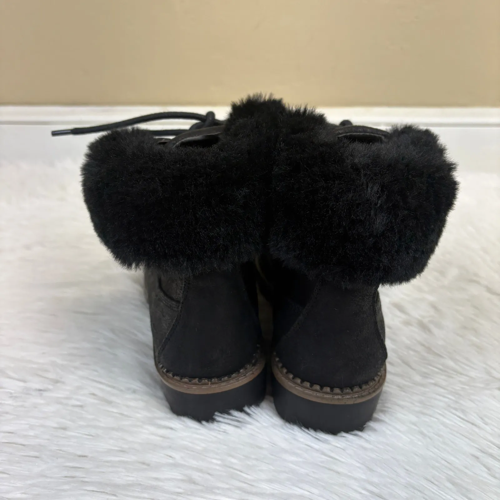 Esprit Faux Leather Fur Lined Lace Up Chelsea Boots Black Size 7.5 - Image 5