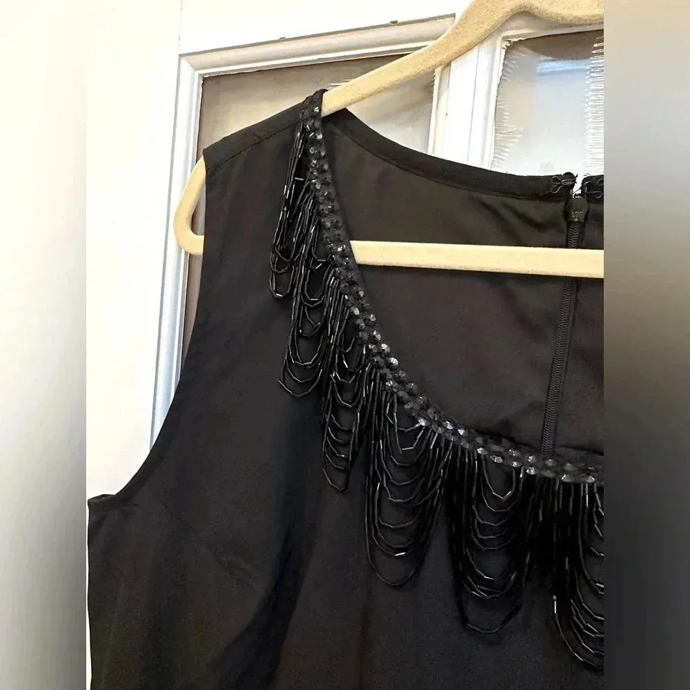 J. Peterman Black Beaded Shift Evening Formal Midi Dress Ruffle Plus Size 20 NWT - Image 4