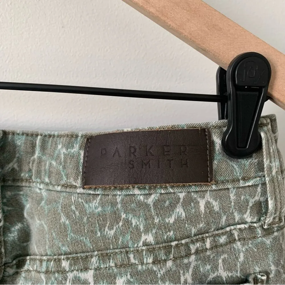 Parker Smith  Animal Print Skinny Jeans Mid Rise Button Zipper Closure Green Blue - Image 6