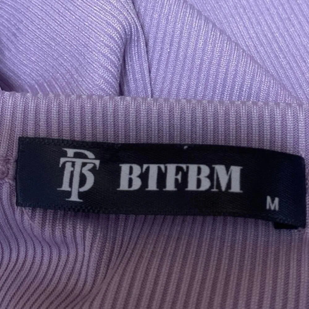 BTFBM Purple Rib Knit Ruched Tie Sleeveless Cami Mini Bodycon Tank Dress Size M Size M - Image 3