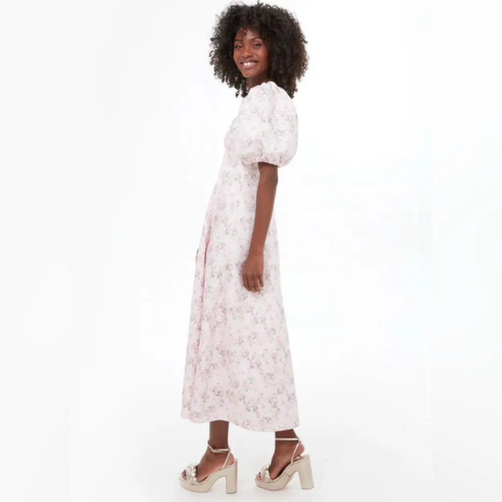 Hyacinth House Pink Jacquard Empire Ella Maxi Dress Floral Tuckernuck Wedding XS - Image 4