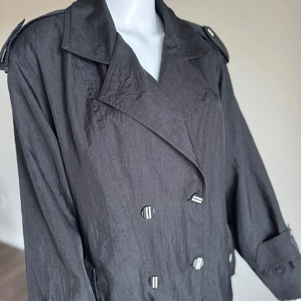 Vintage Gallery Black Trench Coat With Shoulder Pads Size 14 - Image 4