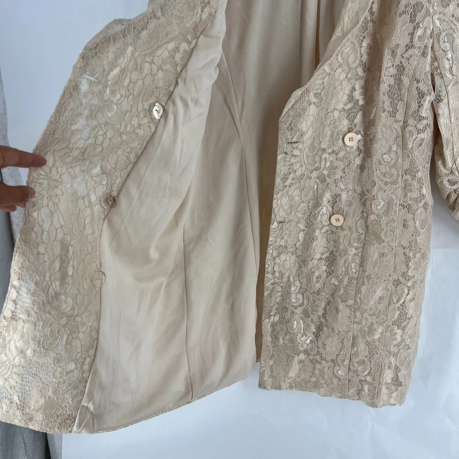 Lulus Ronan Blazer Dress Womens M Red Beige Lace Floral Lined Double Breasted - Image 11