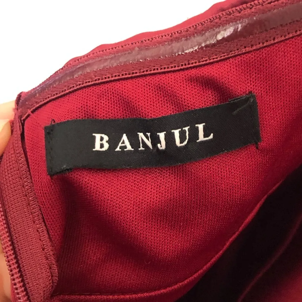 Burgundy Red Satin Mini Dress with AB Rhinestone Detail Size L - Image 7