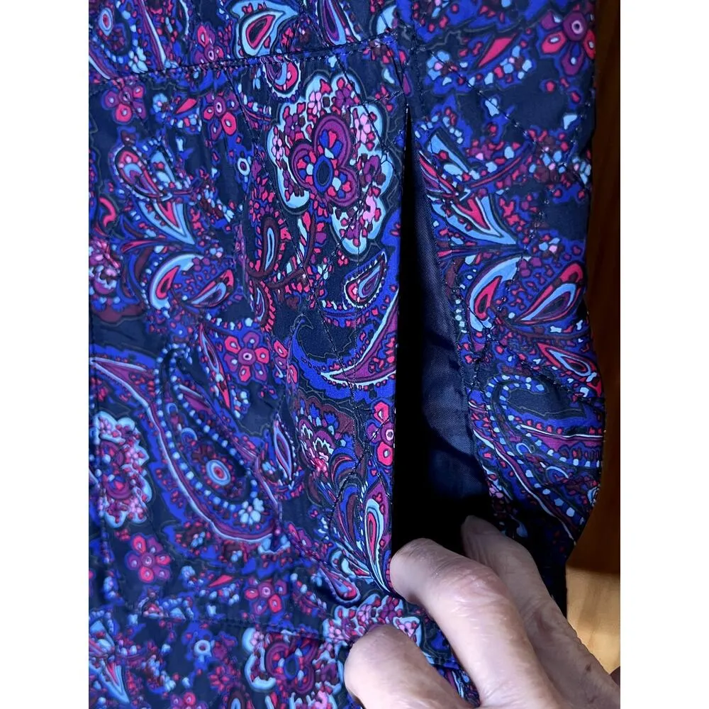 Talbots womens size L vest reversible navy/purple paisley zip-up pockets - Image 8