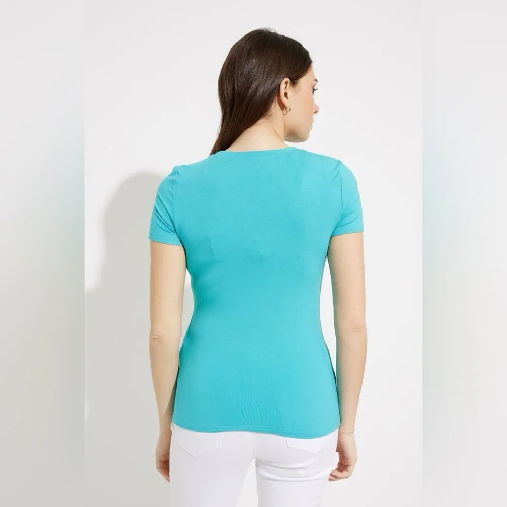 JOSEPH RIBKOFF Casual Crewneck Pullover Knotted Twist Front Tee Size 6 NWT - Image 3