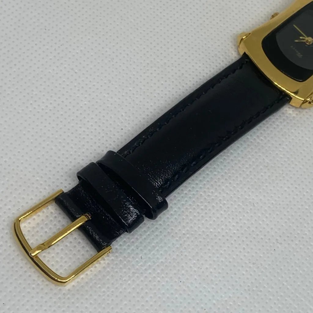 Venice women gold tone watch 24mm quartz analog black dial leather band running - Image 5