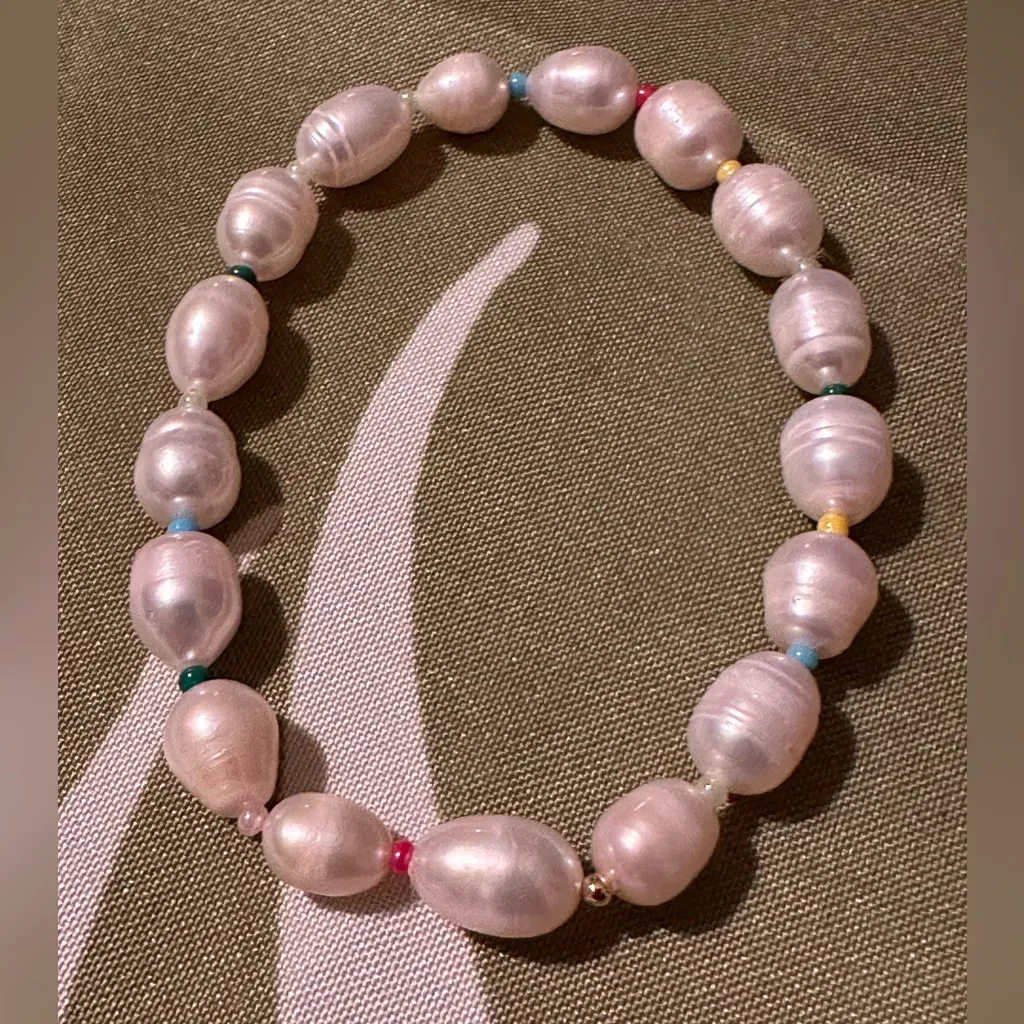 Freshwater Pearl Bracelet Multicolored Beaded Accent Gold Tone - Image 2