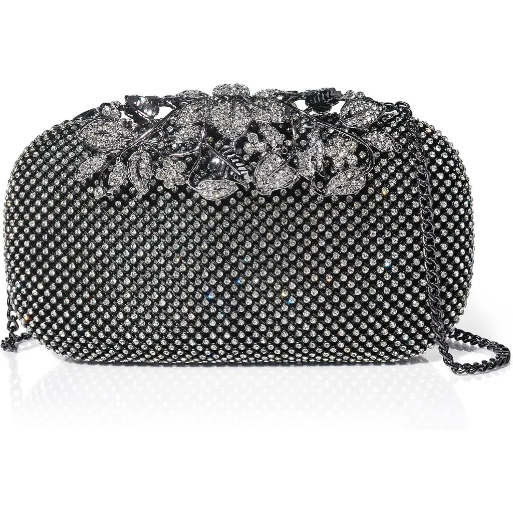 ⚡ Women's Black Silver Crystal Rhinestone Evening Formal Party Clutch Bag - Image 2