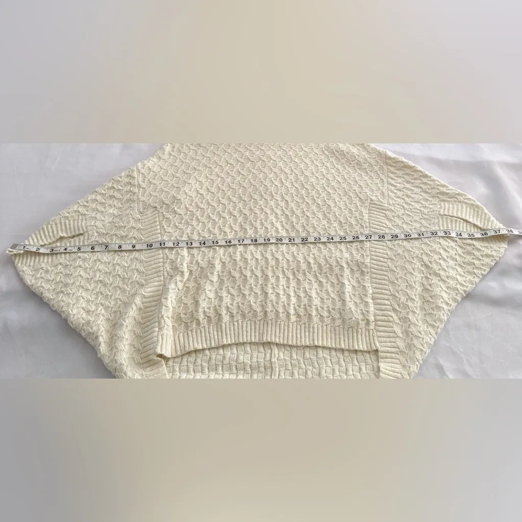 Ava Women's XL Beige Cowl Neck Cotton Wool Blend Sweater Poncho Knit Boho - Image 6