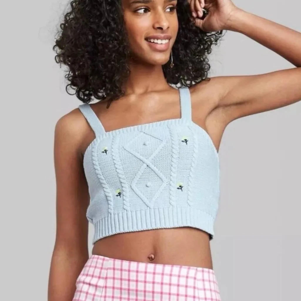 Wild Fable Embroidered Cable Knit Cardigan Sweater & Matching Cami Top Size‎ M/L - Image 4