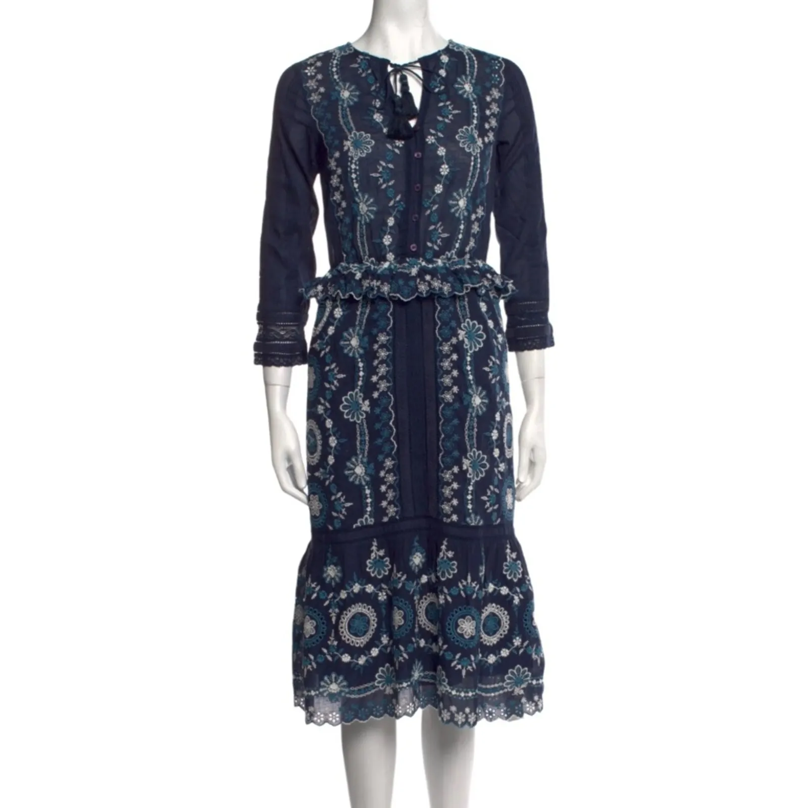 Sea New York Sofie Broderie Anglaise Cotton Midi Dress Size 0 Blue - Image 3