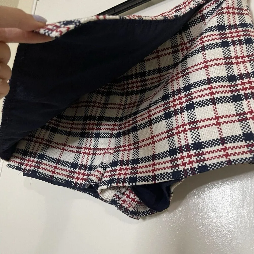 Forever 21 red white plaid tweed knit mini skort skirt size US 27 - Image 2