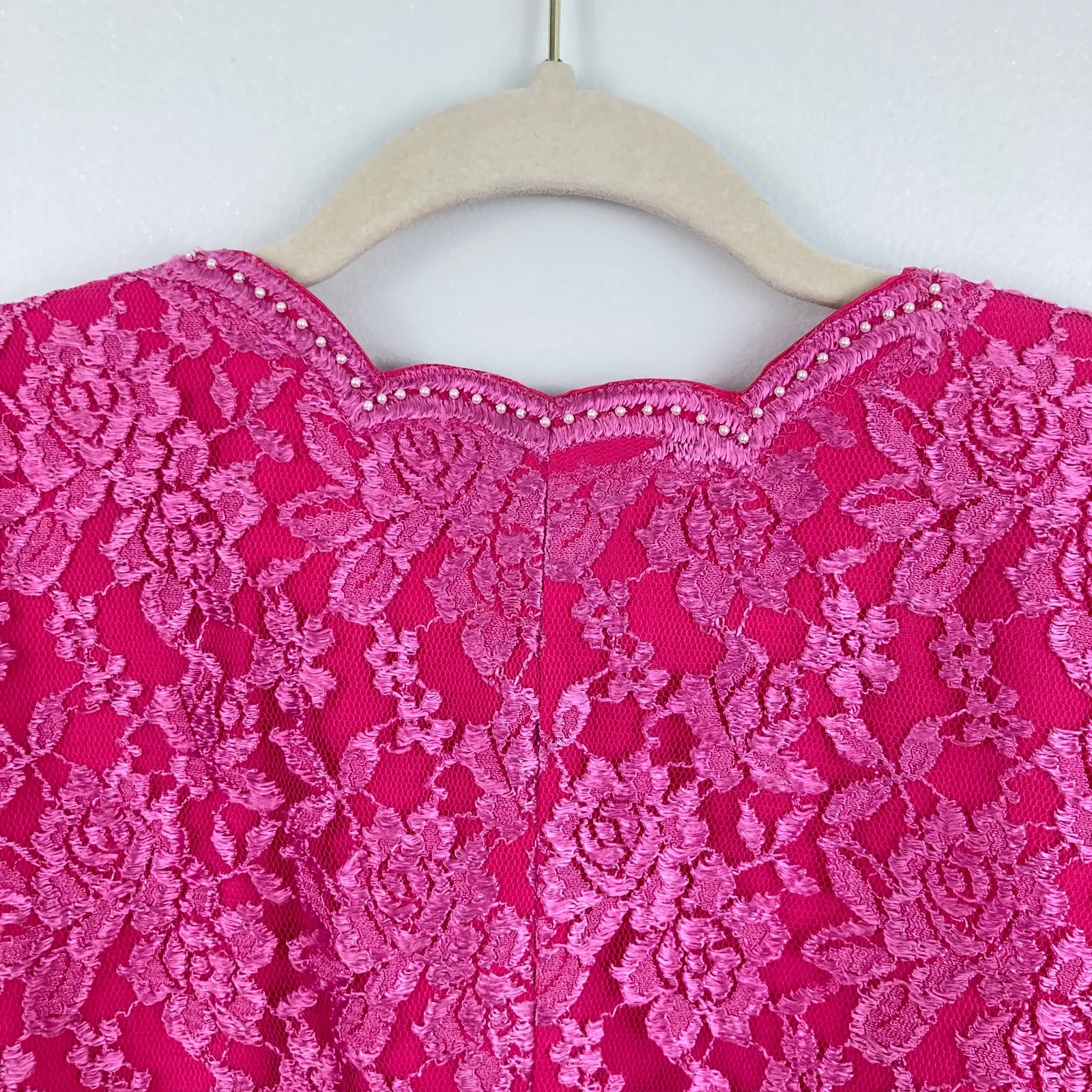 Vintage Womens M Pink Lace Beaded Jacket Feminine Romantic Barbie Glinda OOAK Size M - Image 5