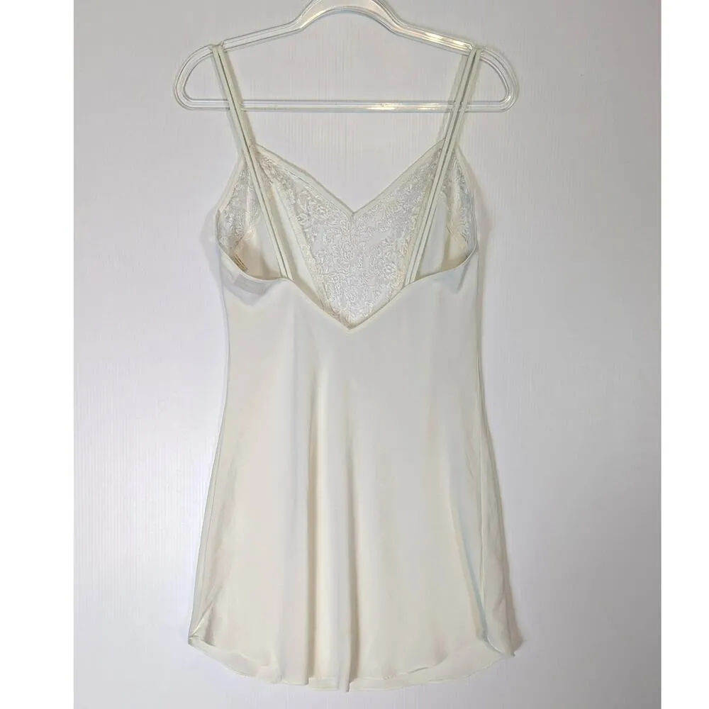 Victoria's Secret Gold Label Silky Short Nightie White Lace Spaghetti Straps M - Image 2
