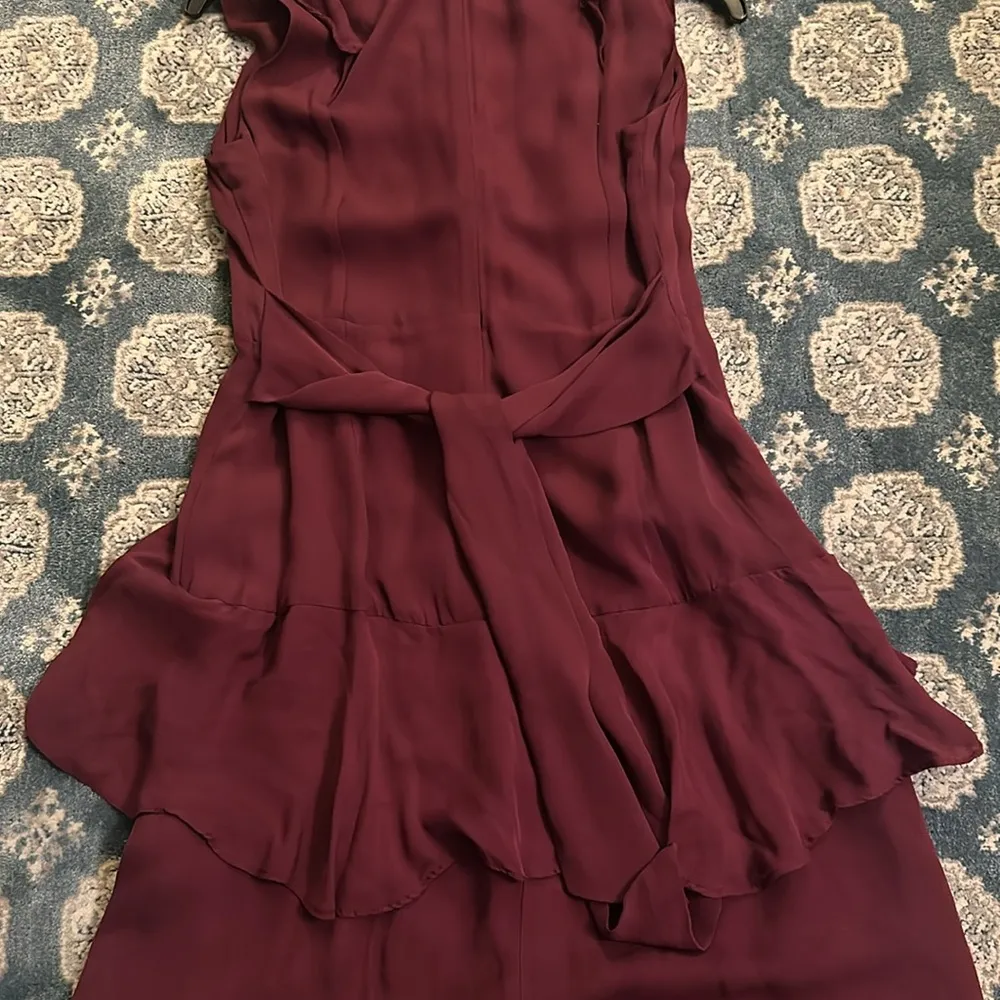 Parker Black silk dress size 12 burgundy red fully lined ruffles belt $495 - Image 7
