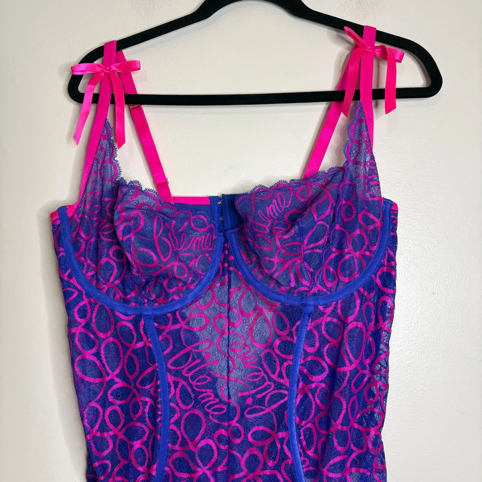Savage X Fenty Bodysuit Corset Lace Pink Blue Bows Tie Straps Plus Size 2X Purple - Image 3