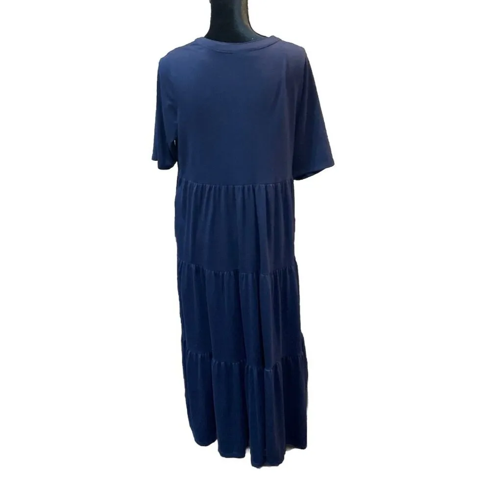 Woman Within Medium 14/16 Maxi Dress Blue Embroidered Floral Boho Cottage Travel - Image 3