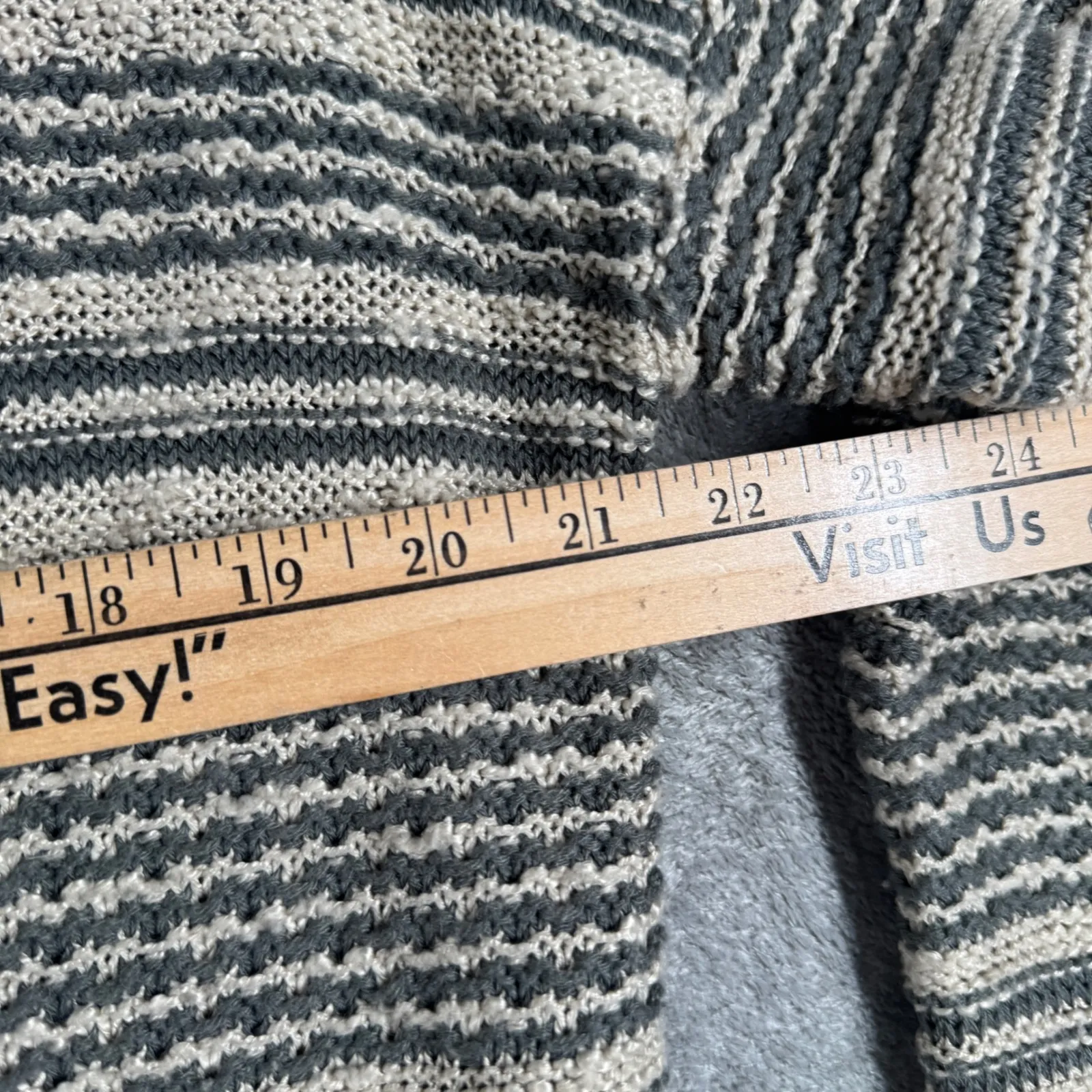 Artesia Cardigan Sweater Womens Small Beige Gray Striped Knit Open Front Neutral Tan - Image 11