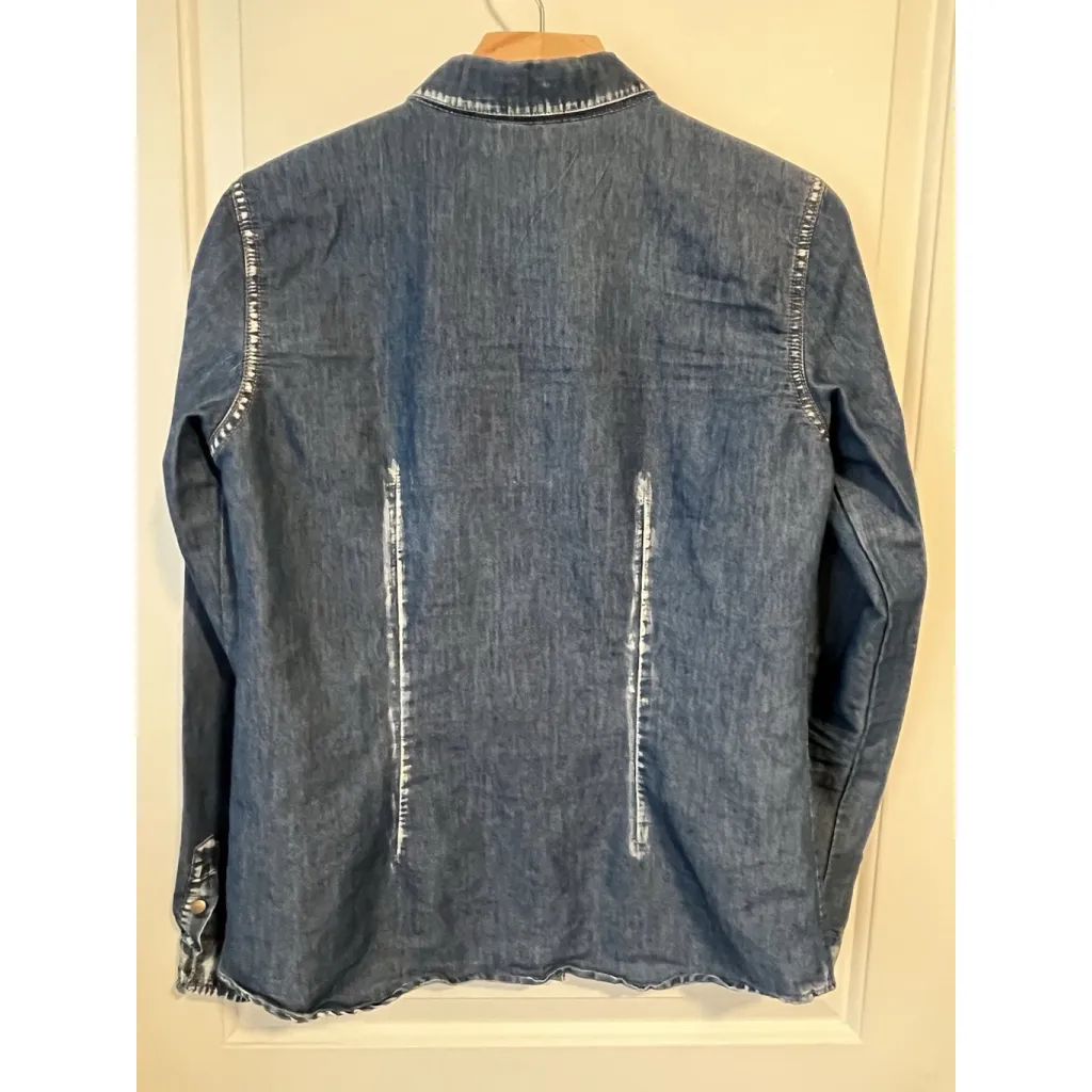 Dream Out Loud Button Down Jean Shirt Womens L Blue Rhinestone Snaps Pockets - Image 8
