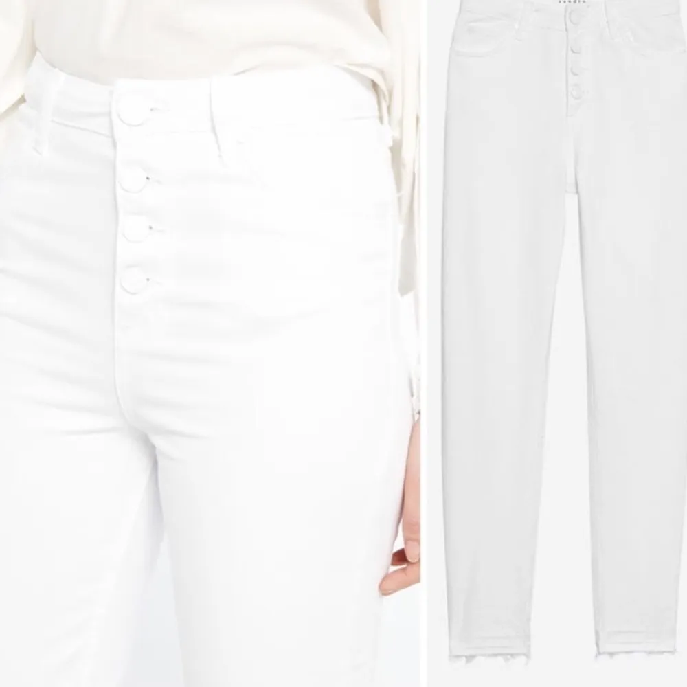 Sandro Button Front White Slim Jeans Raw Hem - Image 3