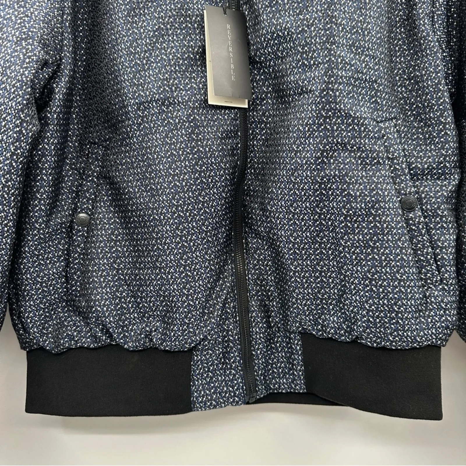 WRK Work‎ Rest Karma Jacquard Reversible Navy Blue Bomber Jacket Sz S NEW - Image 3