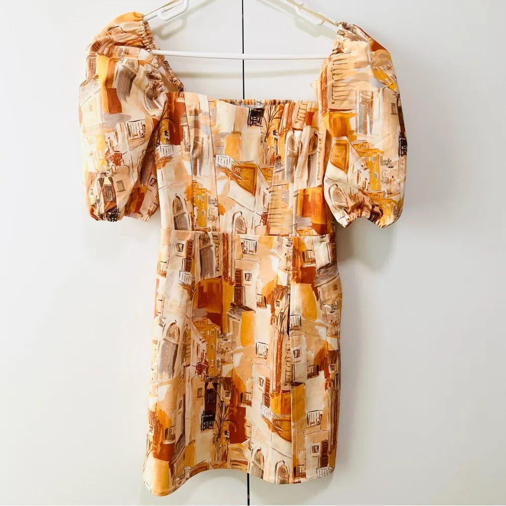 & Other Stories Mini dress with puff sleeves and print in orange - 2  - NWT - Image 2