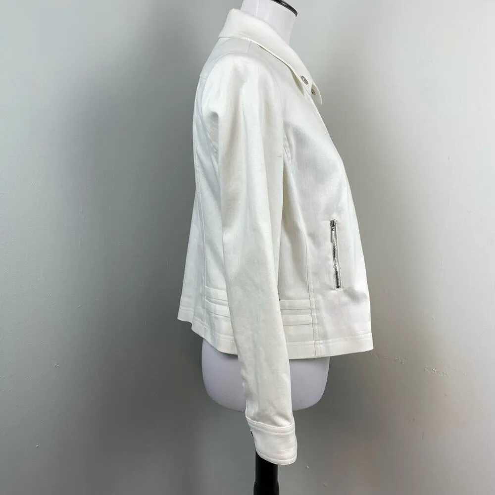 NEW Doncaster White Moto Stretch Cotton Denim Jean Jacket Size 14P Petite - Image 4