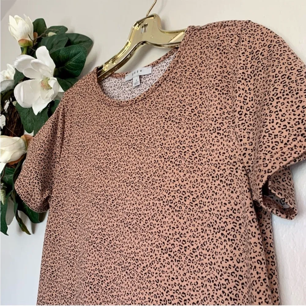 Gaze Cheetah Animal Print Short Sleeve Peplum Top S Brown - Image 4