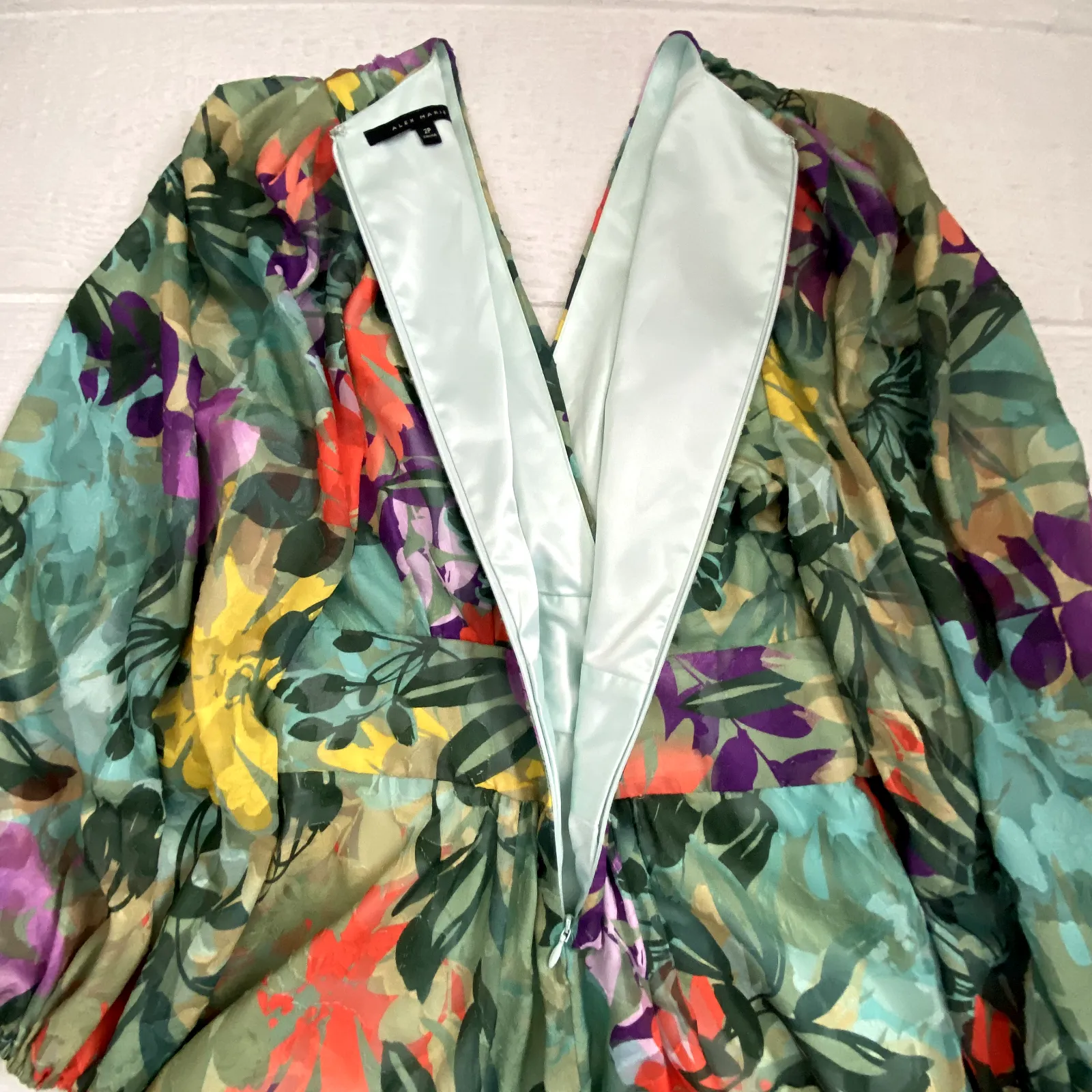 Alex Marie Women Dress 2P Simone Tropical Sage Floral Vibrant Sheer Puff Sleeves - Image 10