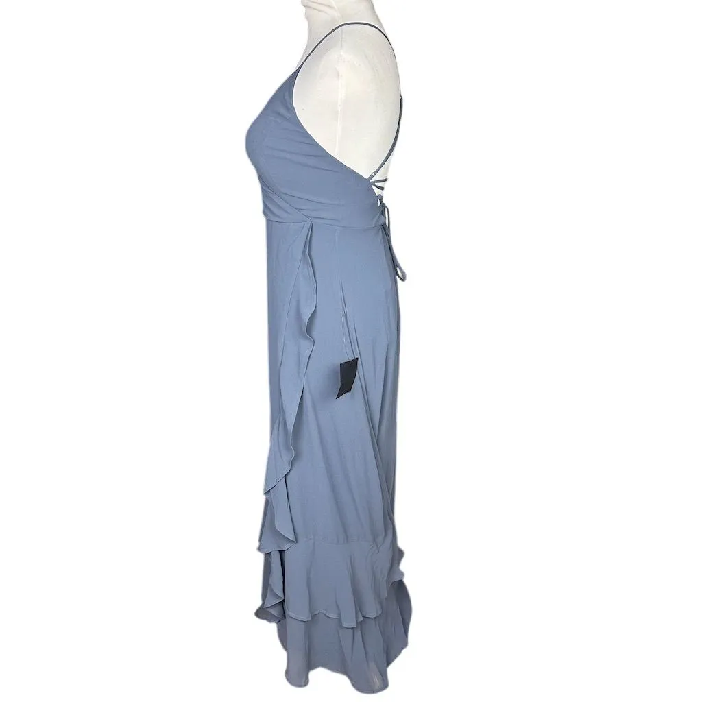 NWT Lulus Women's M In Love Forever Granite Blue Lace-Up High-Low Maxi Dress - Image 6
