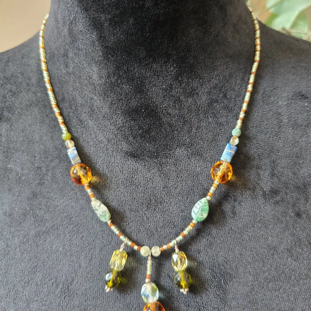 Womens Fashion Amber Green Faceted Beads Necklace Jewelry with Toggle Clasp Brown - Image 2