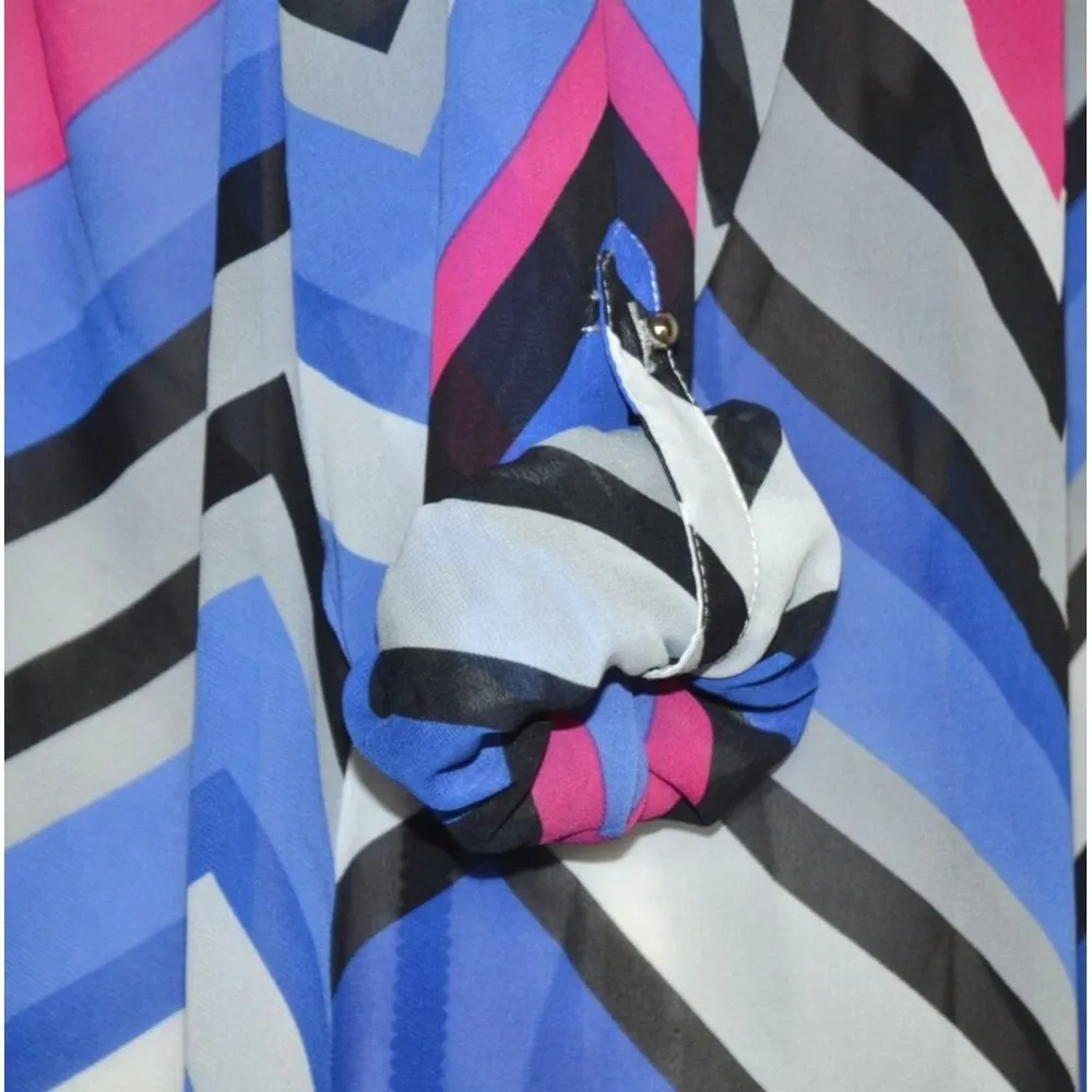 NY Collection Ladies 2X Chiffon Semi Sheer Chevron Stripe Blouse Top Half Button - Image 5