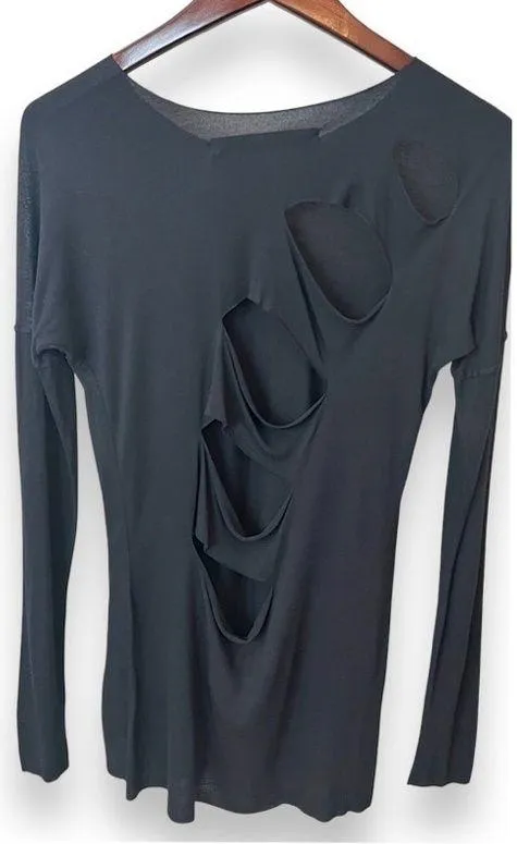 Cut 25 by Yigal Azrouel tunic top, cut out back, long sleeve, asymmetric, black Size 6 - Image 2