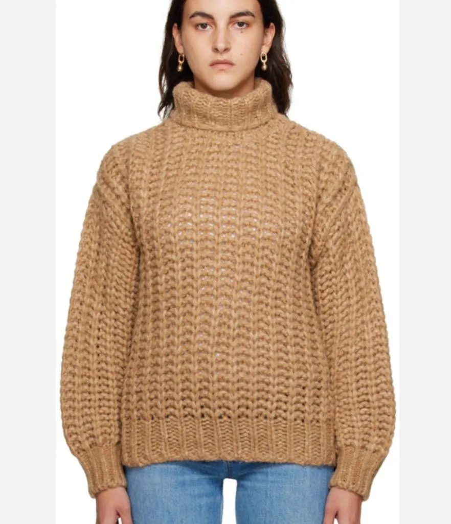 NWT ANINE BING Camel Iris Turtleneck sweater Oatmeal Tan XS - Image 3