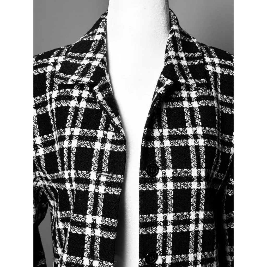 Amanda Smith Plaid Black White Long Coat Womens 6 Classic 96% Wool Pockets Cozy - Image 4