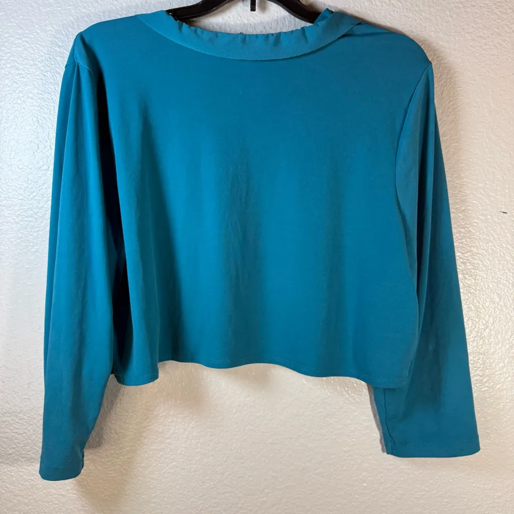 Susan Graver Turquoise Ruffle cardigan SZ:L - Image 2