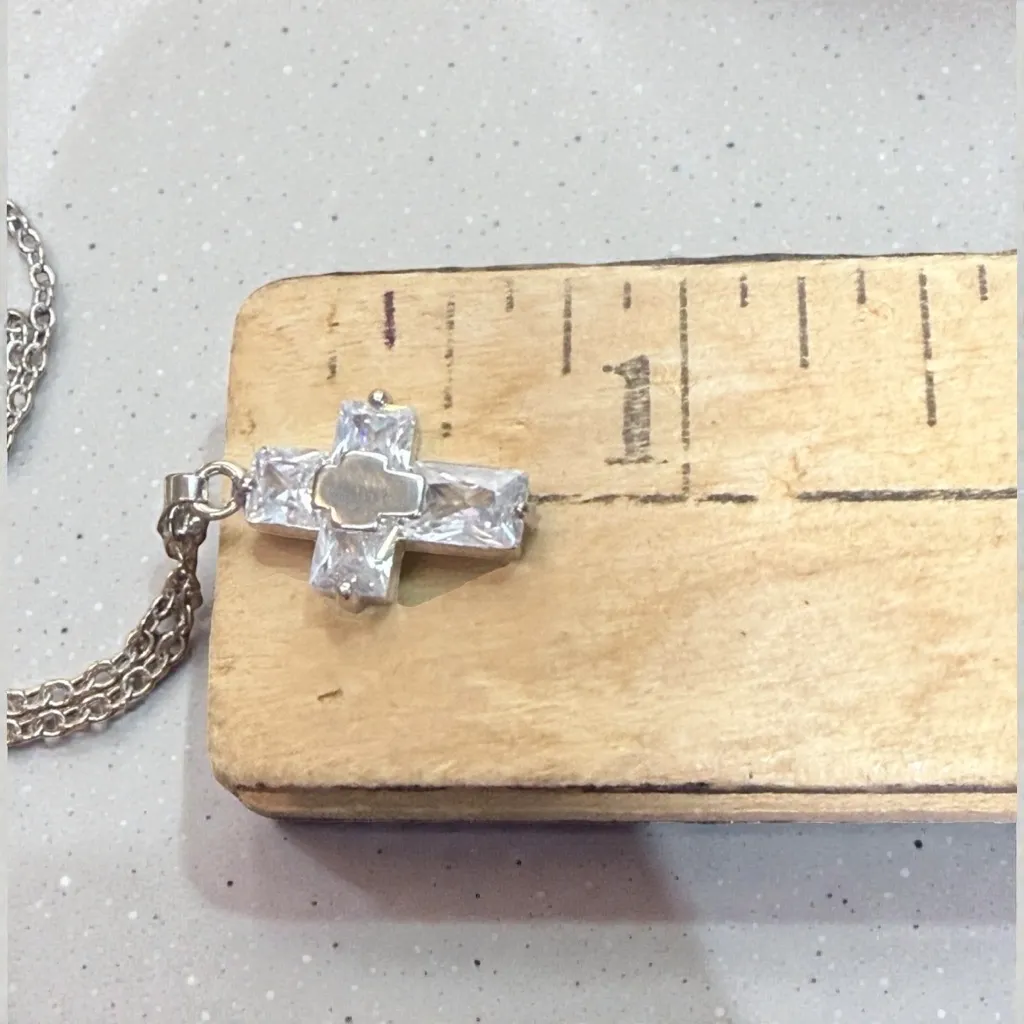 Cubic Zirconia Cross Necklace NIB Silver - Image 5