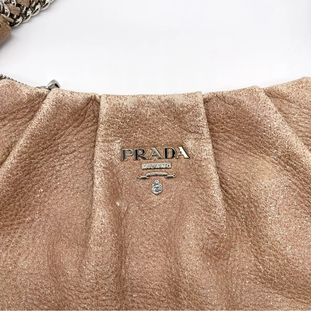 Prada Chain Cervo Lux Leather Cammeo Beige Pink Shoulder Handbag - Image 12