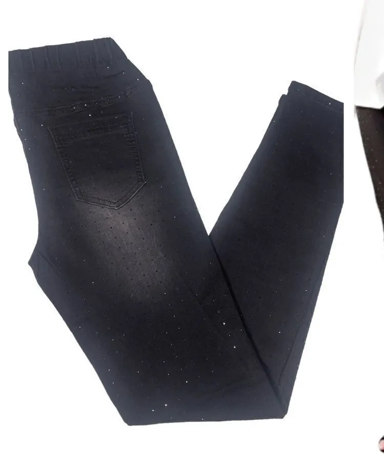 NWT VOCAL Boutique Women’s Jeans Elastic Waist All Over Rhinestones Studded - Image 1