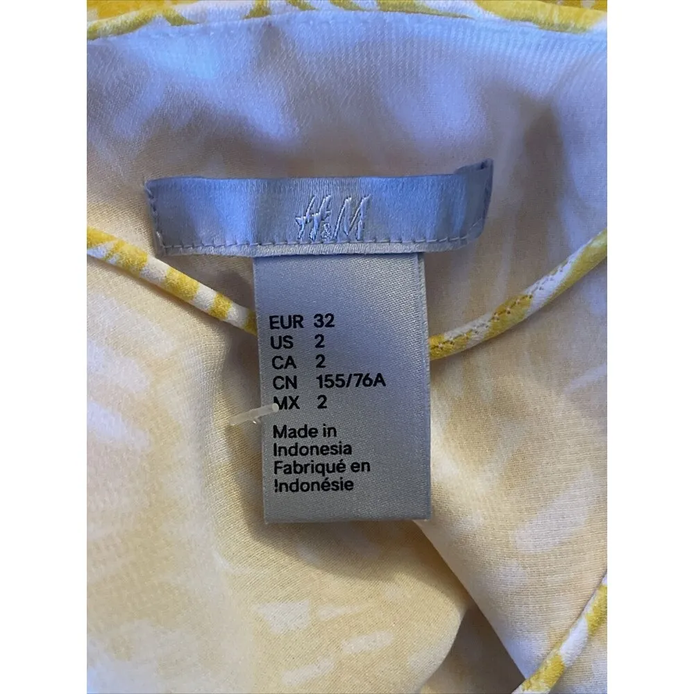 H&M Womens Blouse Top Size 2 Yellow Cross Back Strappy Floral Beach Vacation - Image 7